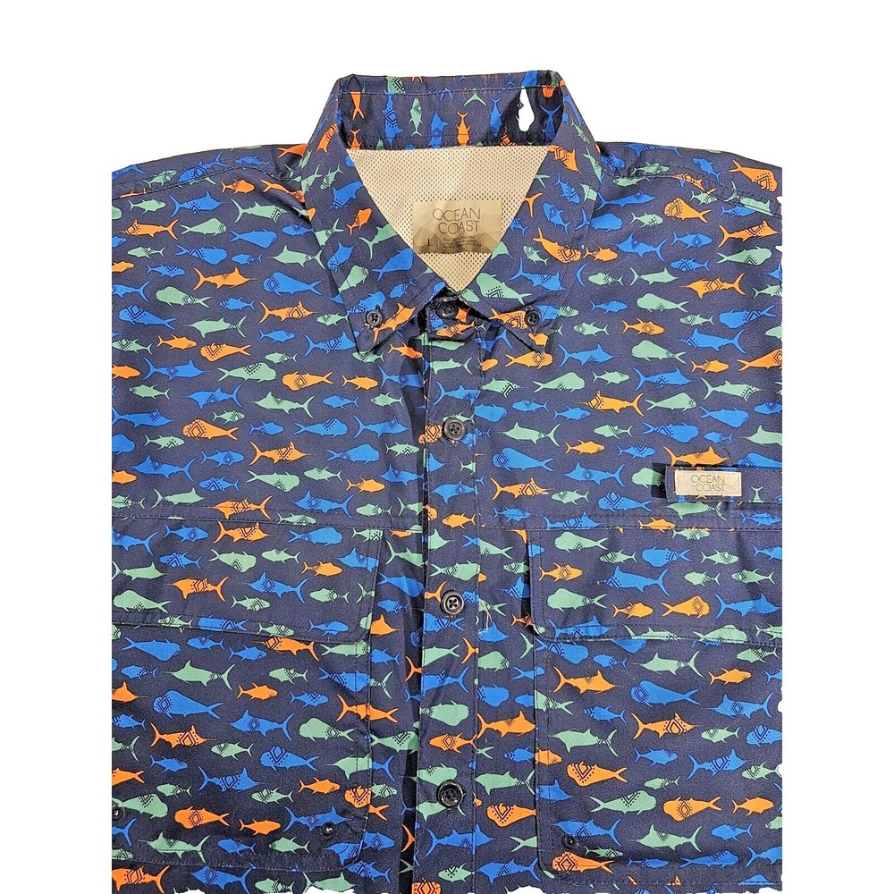 Ocean‎ + Coast L Button Down Shirt Fishing SSS Outdoor Fish Themed Performance
